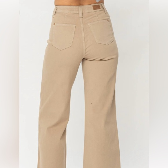 Judy Blue wide leg khaki jeans with a raw hem cropped high waist Size 7/28 comfy - Picture 3 of 11
